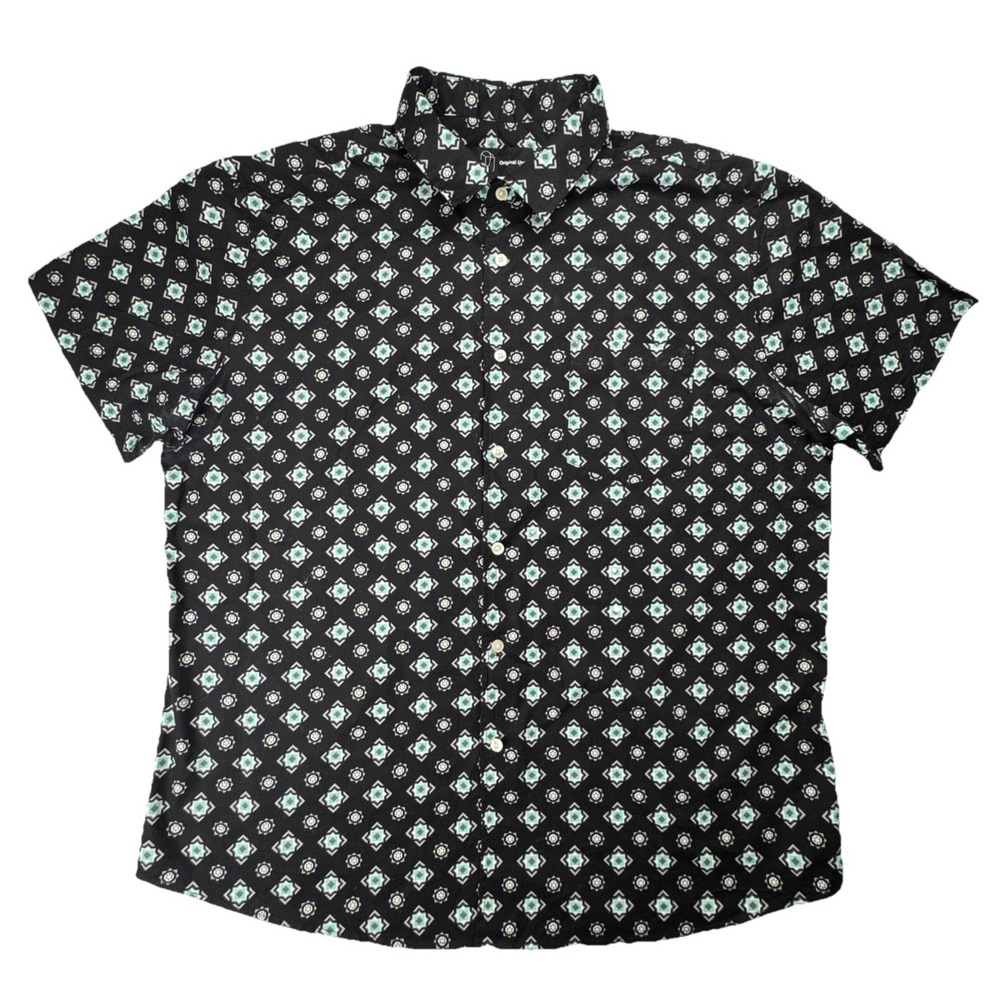 Original Use Mens Short Sleeve Shirt XL Cotton Geometric Medallion Casual Black